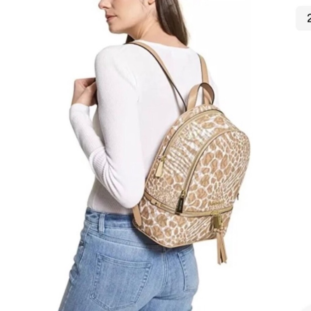 Michael Kors Rhea Zip Backpack-- Camel Print